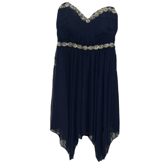 My Michelle Dress Size‎ 7 Navy Blue Sequin Beaded Strapless Juniors  NWT - Picture 1 of 9